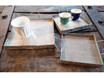 Decorative metal trays with white patina (set of 3pcs) - FOUR - 22*22*5 / 18*18*5 / 15*15*5 cm 2