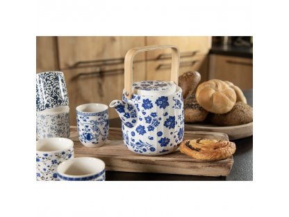 porcelánový kalíšek na čaj nebo espresso - dekor modré lístky - Ø 6*8 cm / 0,1L