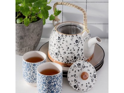 porcelánový kalíšek na čaj nebo espresso - dekor modré lístky - Ø 6*8 cm / 0,1L 2