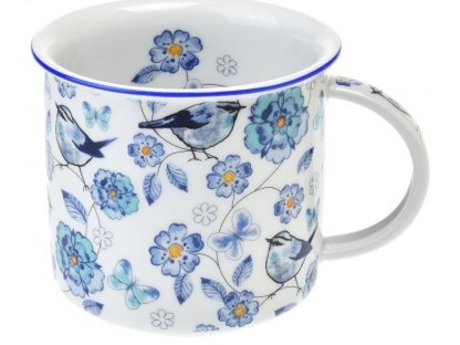 porcelain "tin" with BLUE FLOWERS AND BIRDS - 0,35 l