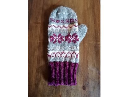 Gloves Thea with Norwegian pattern - grey 1 - 100% WOOL