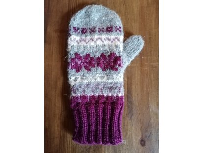 Gloves Thea with Norwegian pattern - grey 2 - 100% WOOL