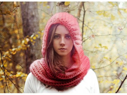 Vivian hooded scarf - alpaca/silk - sea buckthorn
