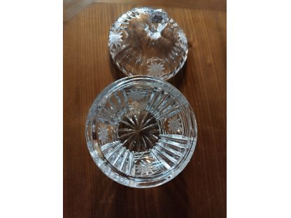 stará skleněná dóza-  křišťálové broušené sklo -výška 9,5 cm 2