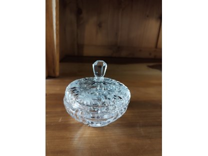stará skleněná dóza-  křišťálové broušené sklo -výška 9,5 cm