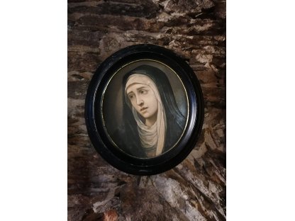 ANCIENT BLACK WOOD FRAME with Madonna - OVAL - 40 x 30 cm