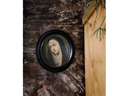 ANCIENT BLACK WOOD FRAME with Madonna - OVAL - 40 x 30 cm 2