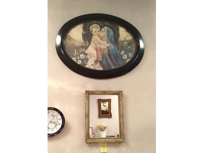 ANCIENT BLACK WOOD FRAME with a holy picture - OVAL - 86 x 68 cm 2