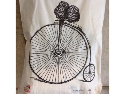 Bag - canvas owls on a bike 2