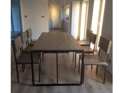Large industrial dining table + 6 chairs