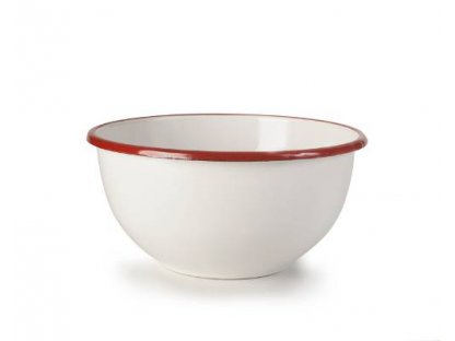VENKOV - bílá smaltovaná miska s červeným okrajem, 12 cm
