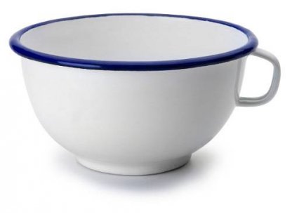 VENKOV - bílá smaltovaná miska, s modrým lemem - 14 cm