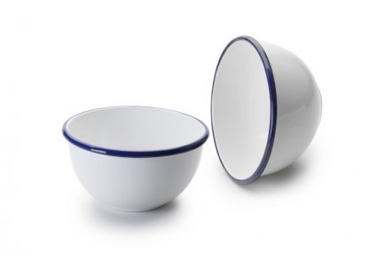 VENKOV - white enamel bowl with blue rim, 16 cm
