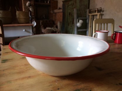 VENKOV - enamel bowl - washbasin, white/red, 32 cm