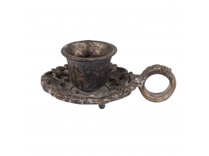 golden brown metal candle holder with patina - 9*6*4 cm